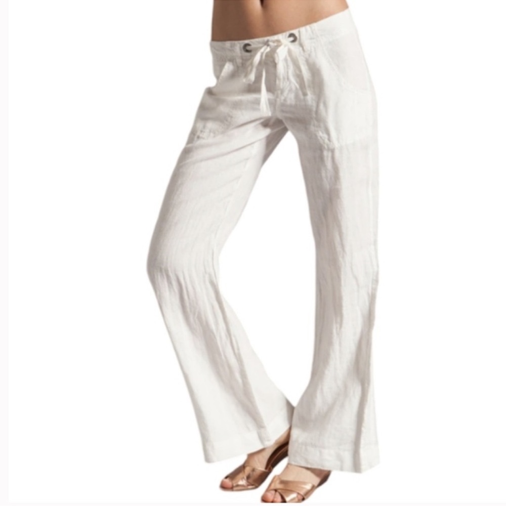 Joie White Wide-Leg Linen Blend Pants